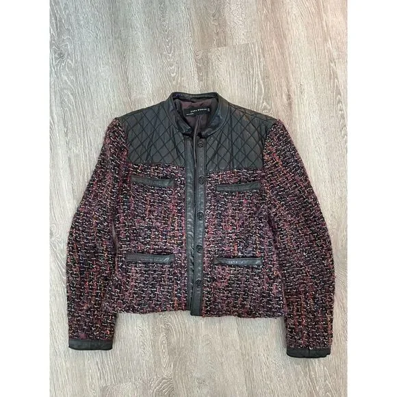 Zara GUC Tweed Quilted Leather Details Jacket Blazer Chanel Style Size M - Picture 2 of 6